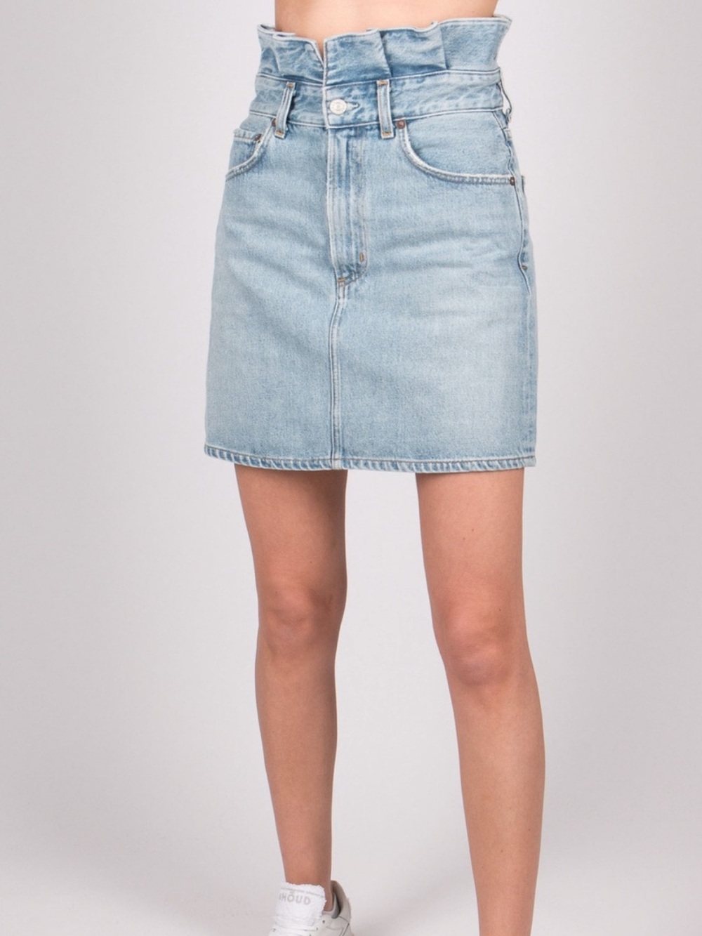 Agolde Light Blue lettuce Paperbag Waist Denim Mini Skirt